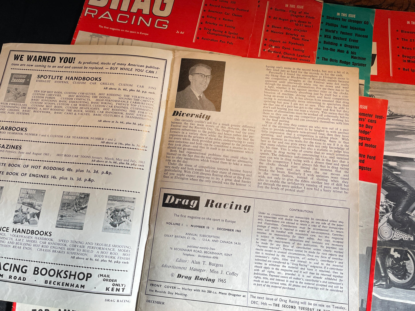 Nine original vintage Drag Racing magazines from 1965