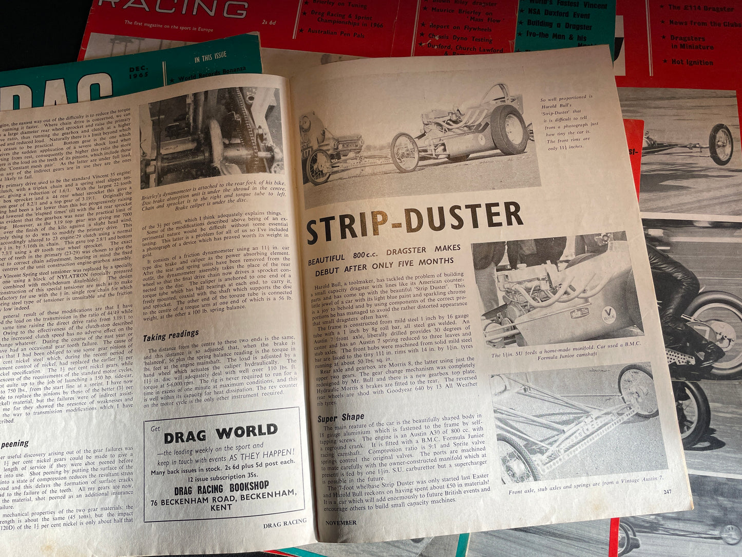 Nine original vintage Drag Racing magazines from 1965
