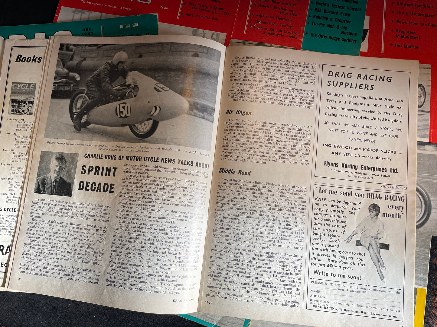 Nine original vintage Drag Racing magazines from 1965