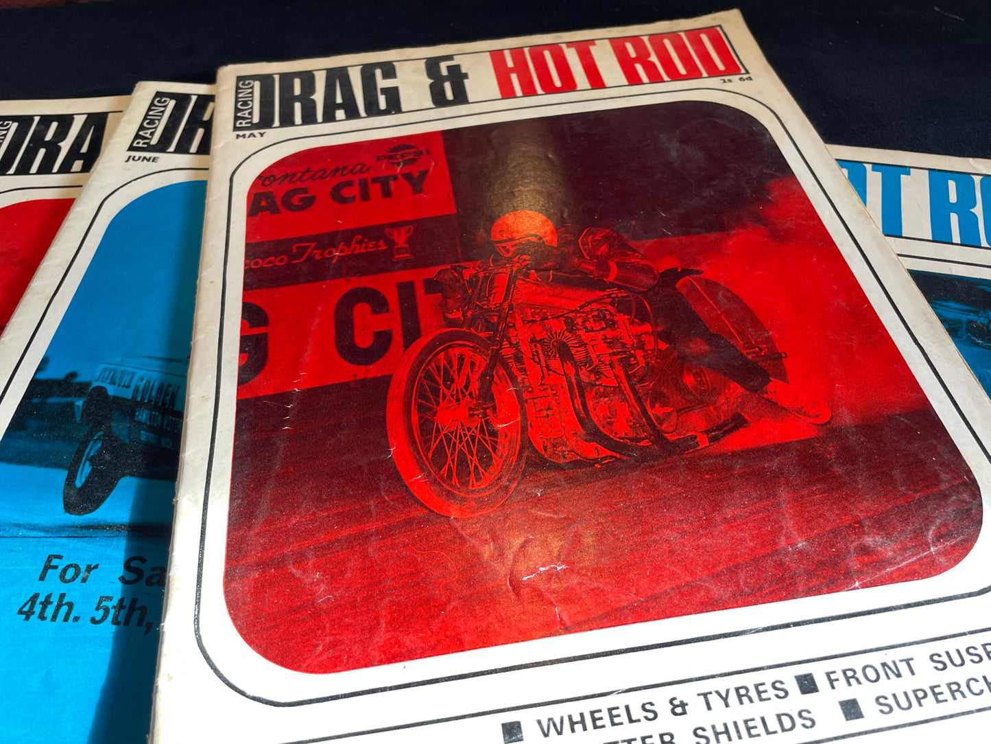 Six original vintage Drag Racing and Hot Rod magazines 1966