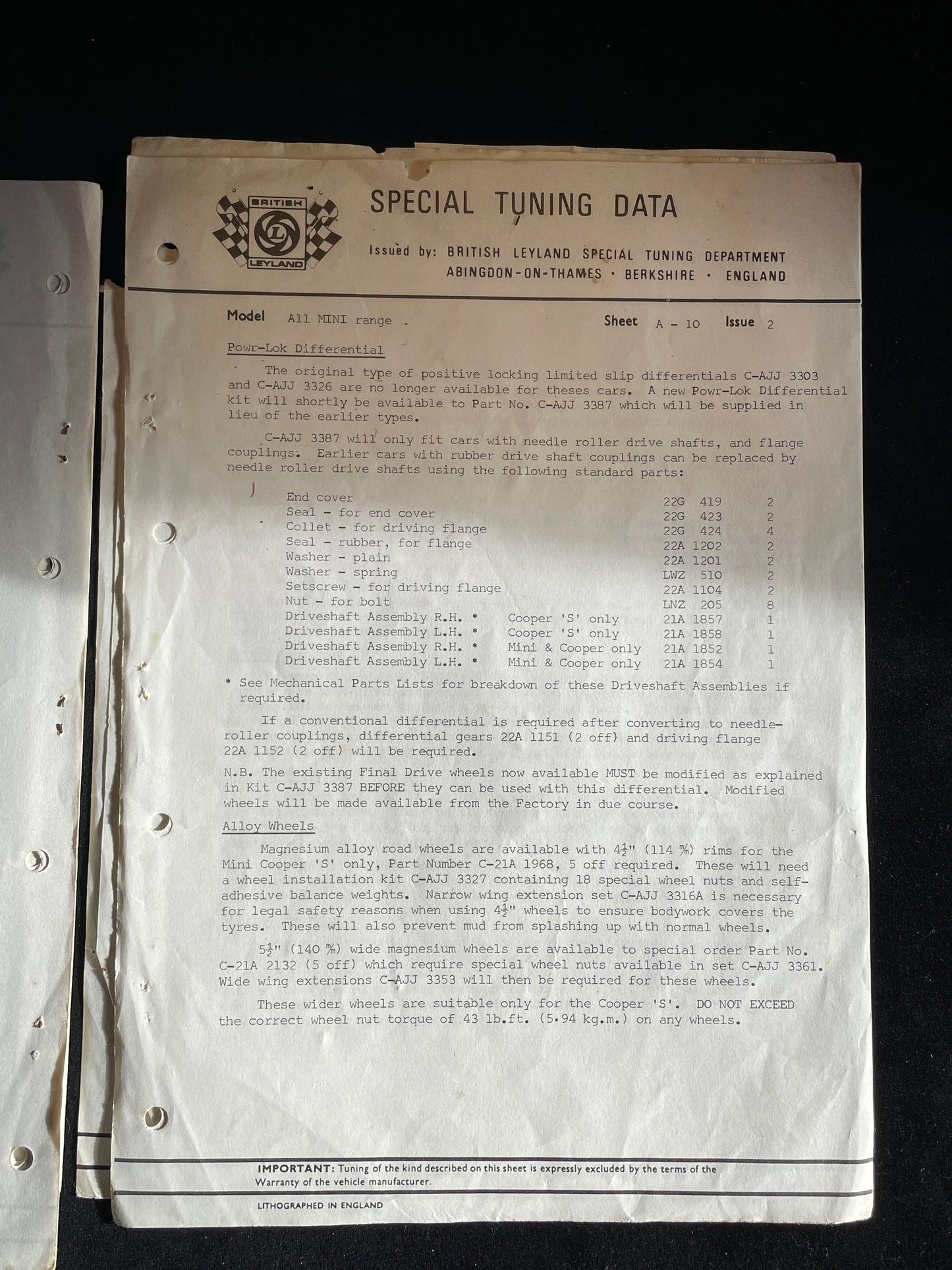 Original Vintage British Leyland Mini Cooper Special tuning pamphlet issue 6
