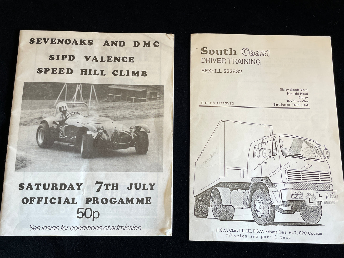 Original Sevenoaks Hill Climb 1984 and South Coast Driver training brochures
