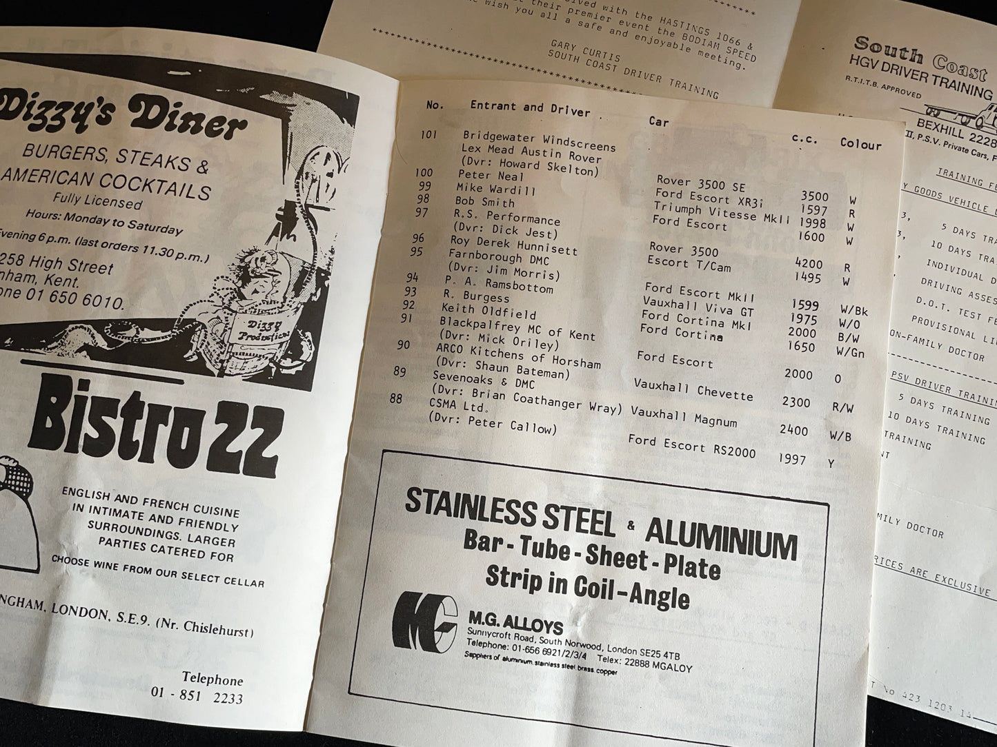 Original Sevenoaks Hill Climb 1984 and South Coast Driver training brochures