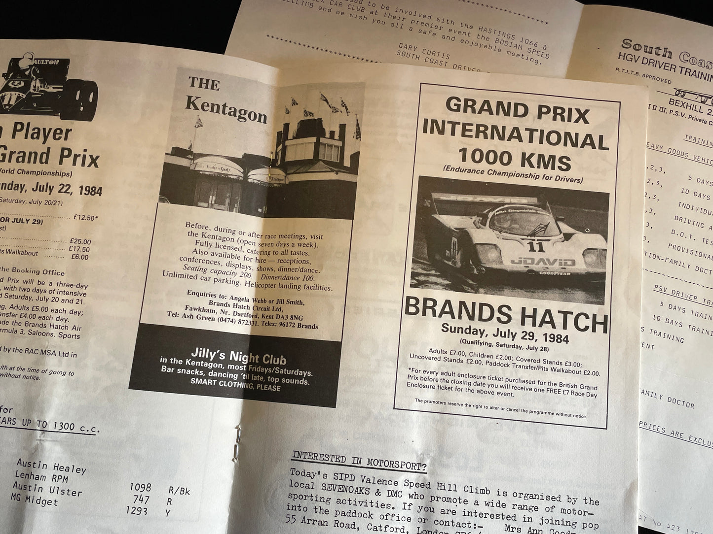 Original Sevenoaks Hill Climb 1984 and South Coast Driver training brochures