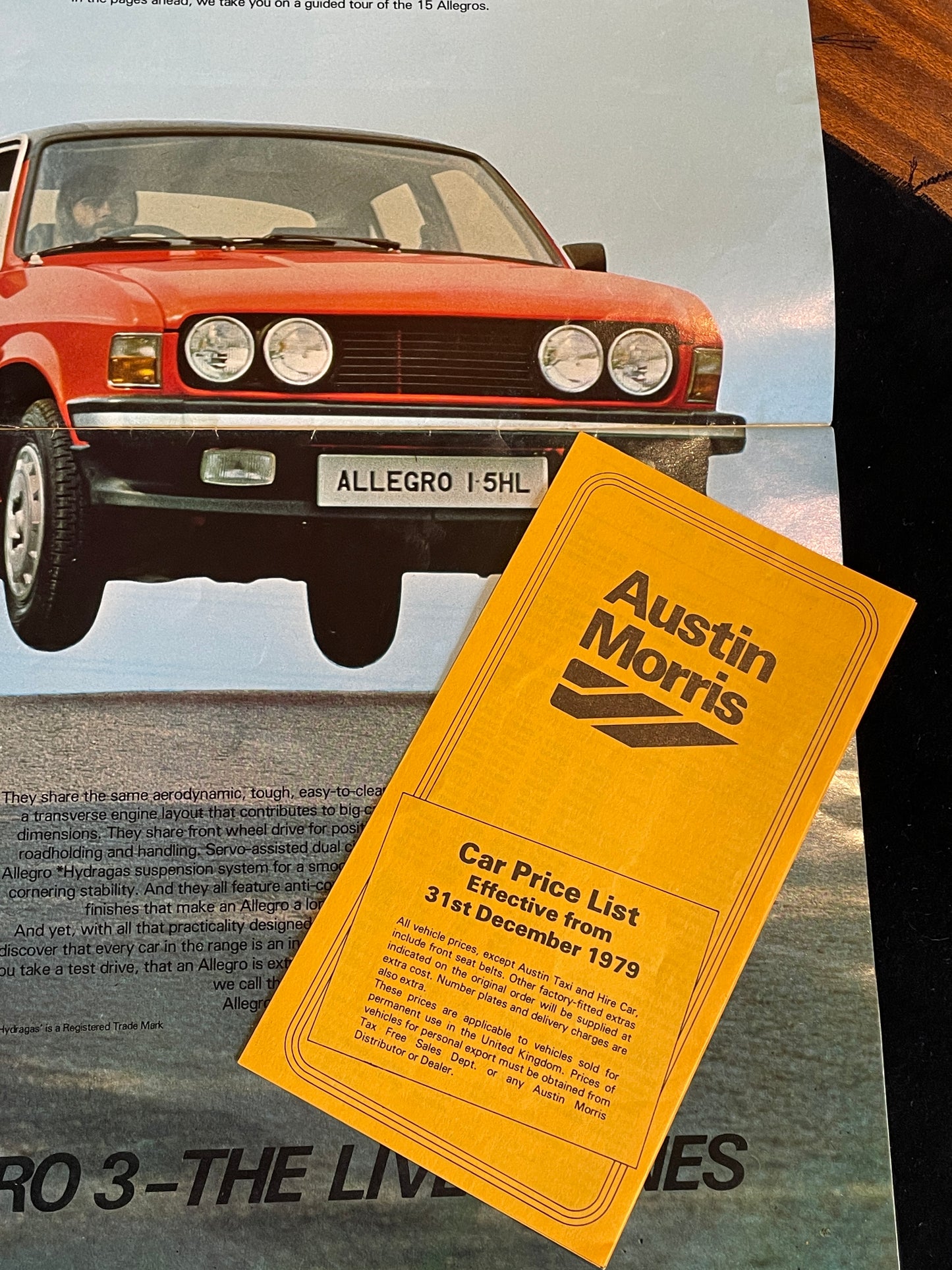 Original Austin Morris Allegro 3 brochure and price list 1979