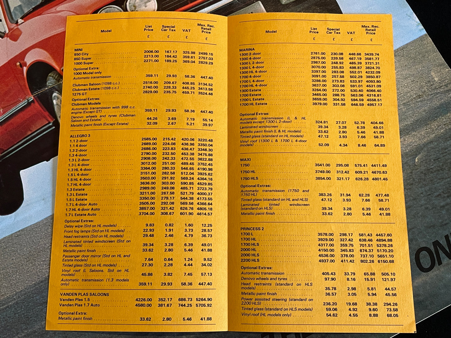 Original Austin Morris Allegro 3 brochure and price list 1979