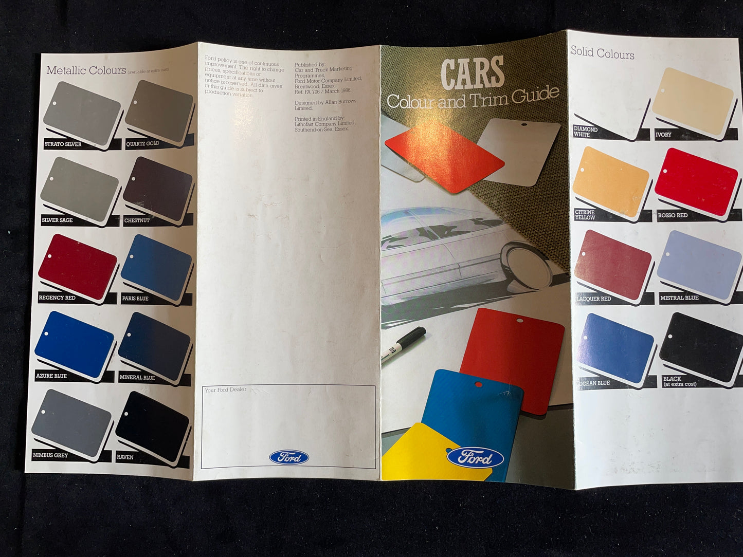 Original Ford cars colour and trim guide brochure from March 1986