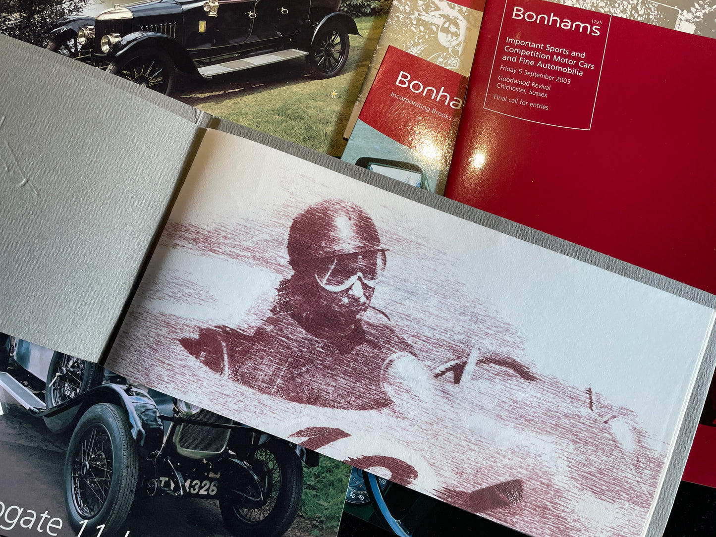 Eight Bonhams motor automotive brochures and pamphlets advertising pending automotive auctions