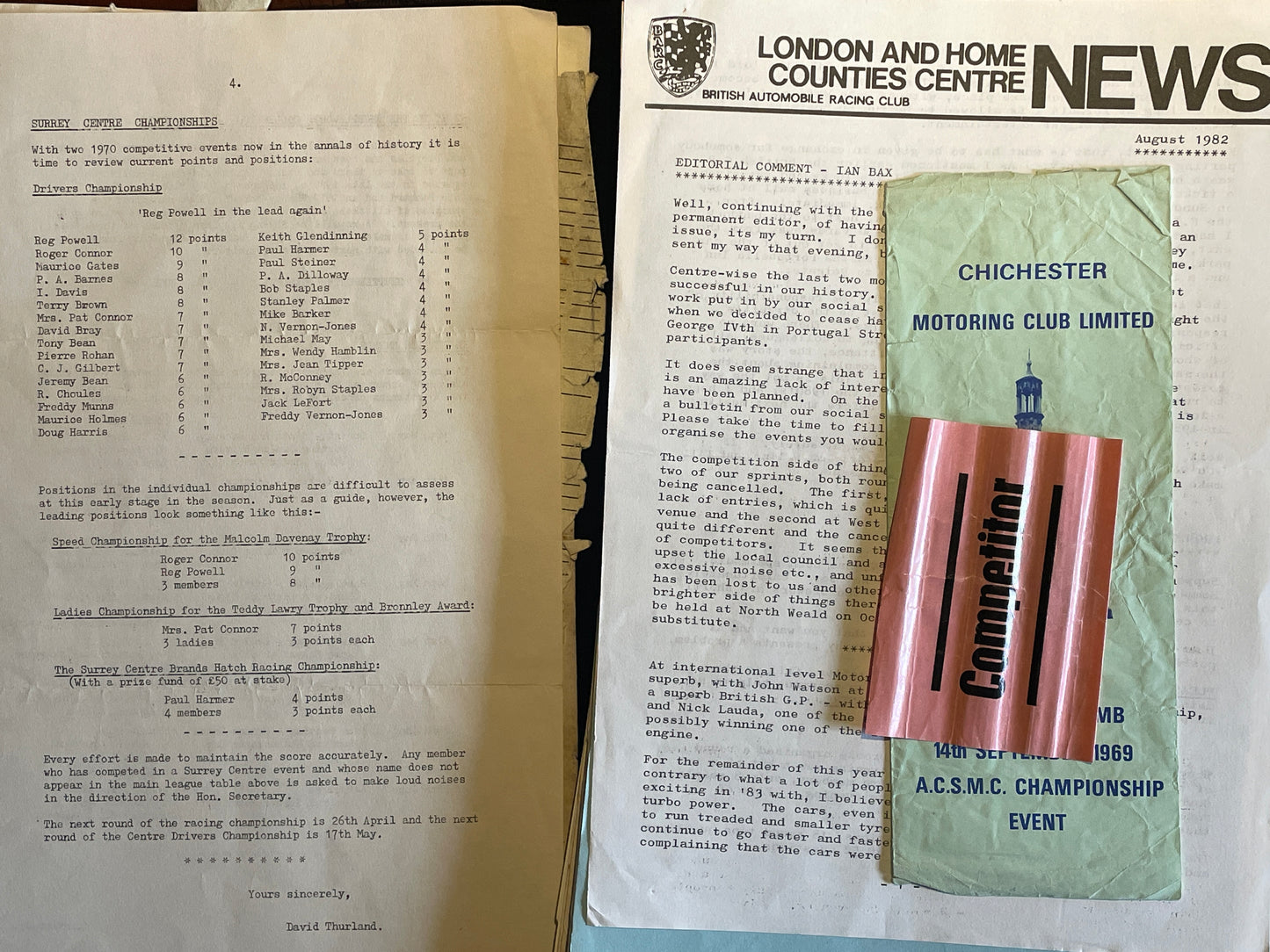 Original Motor racing time and class sheets from 60's and 70's hill climbs and pursuits