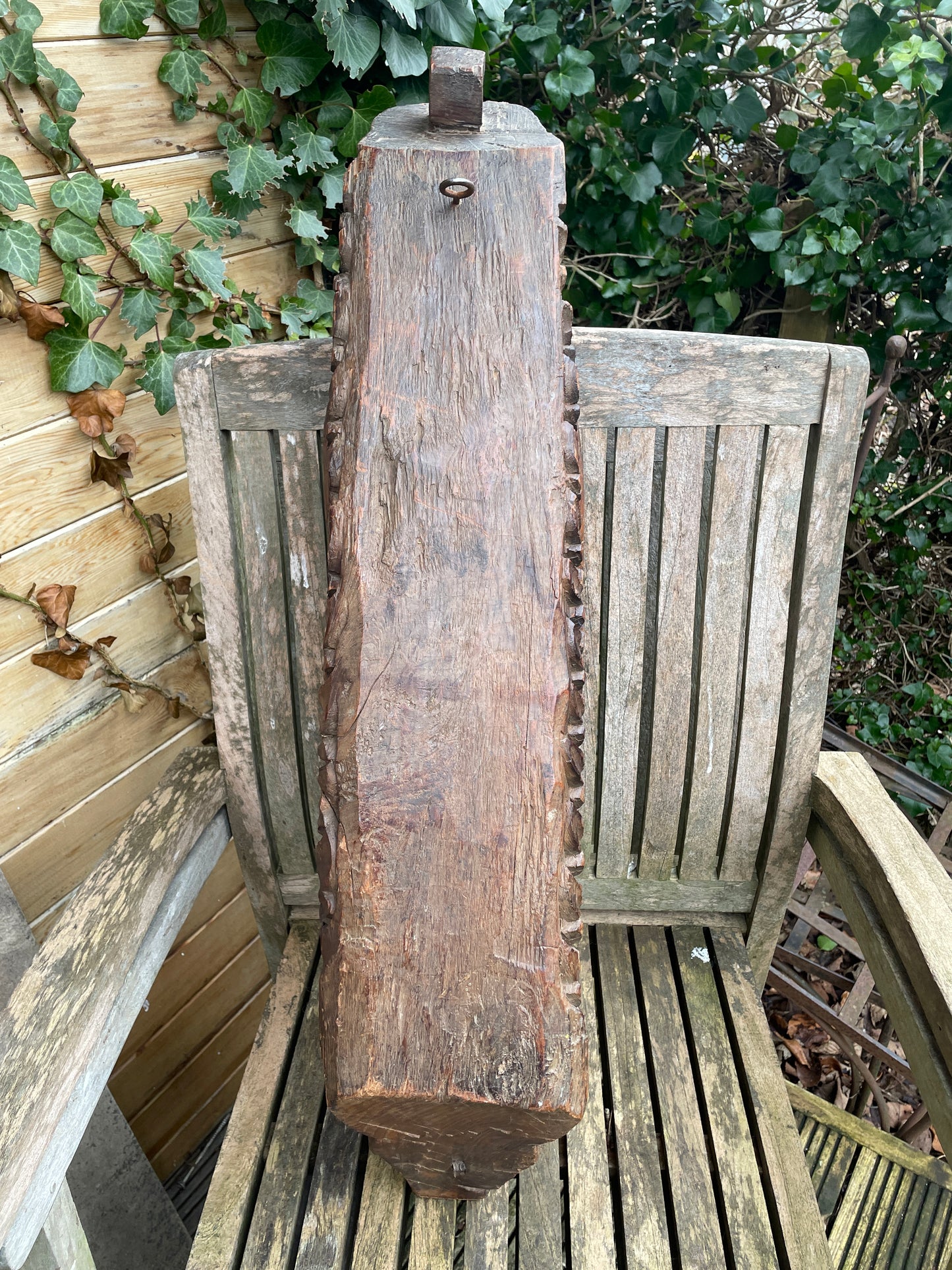 Antique Indian folk art hand carved carving of moustached man - hardwood - 7kg 77cm tall