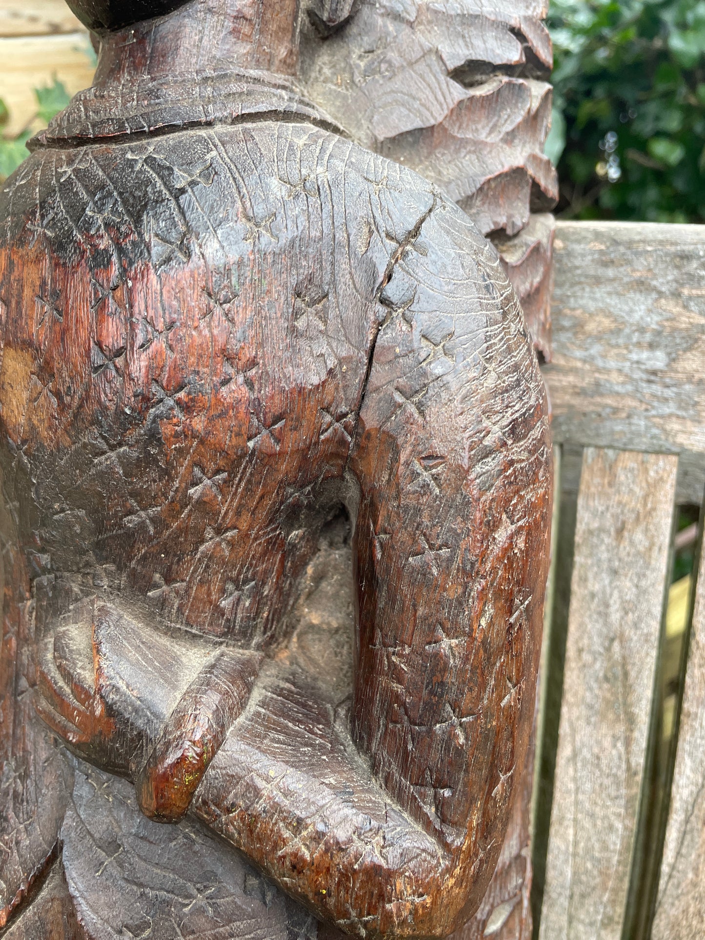 Antique Indian folk art hand carved carving of moustached man - hardwood - 7kg 77cm tall