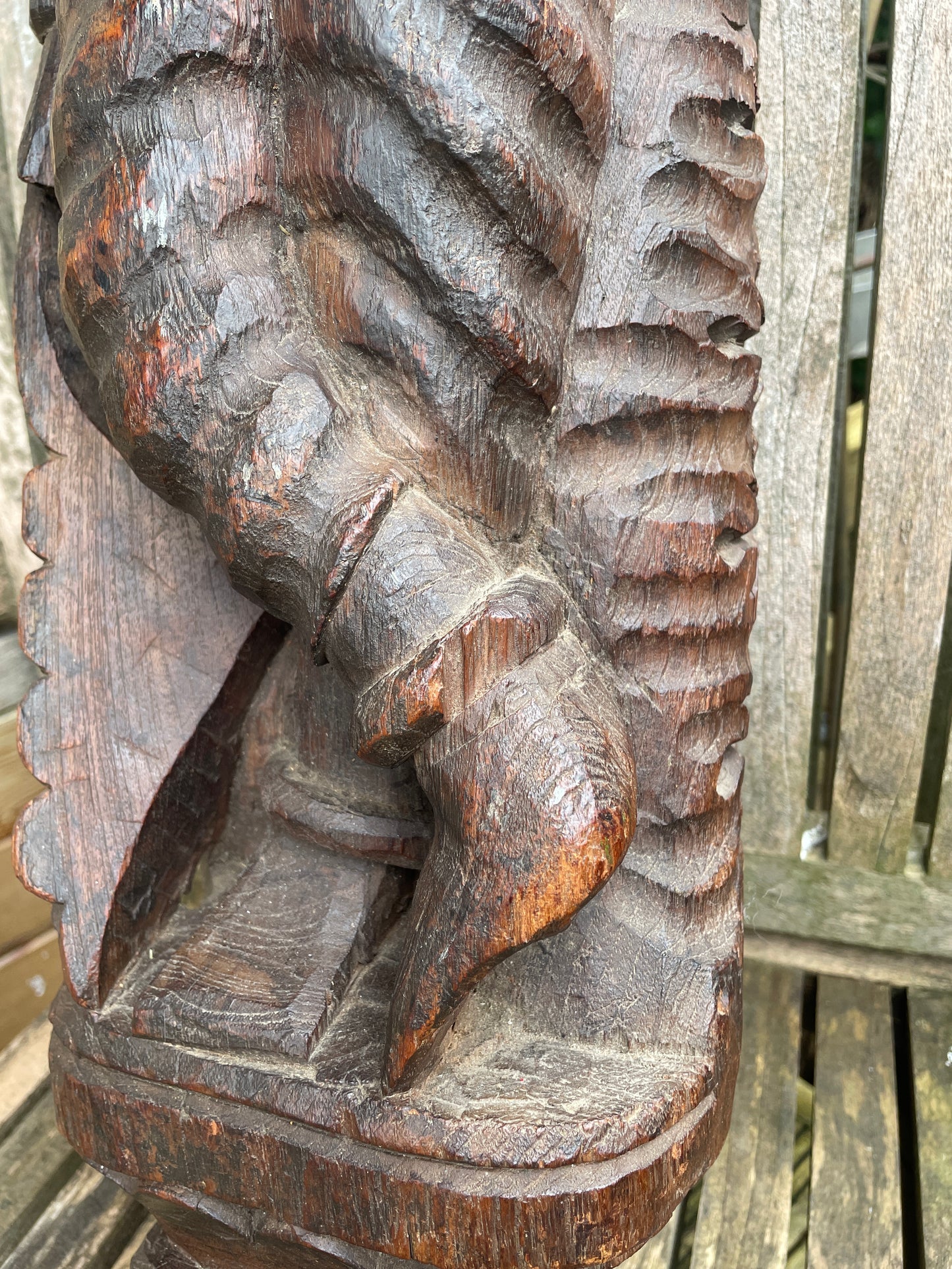 Antique Indian folk art hand carved carving of moustached man - hardwood - 7kg 77cm tall