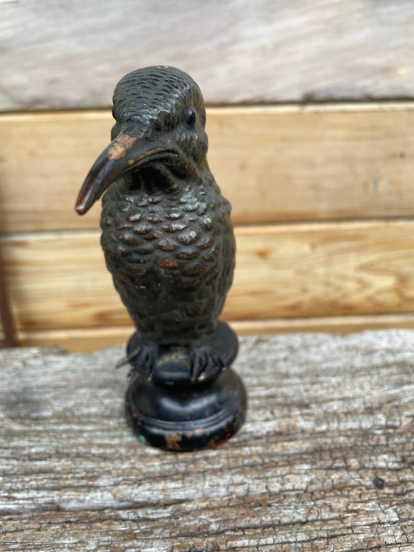 Car mascot -cold painted bronze study of a kingfisher 0n metal base c1890
