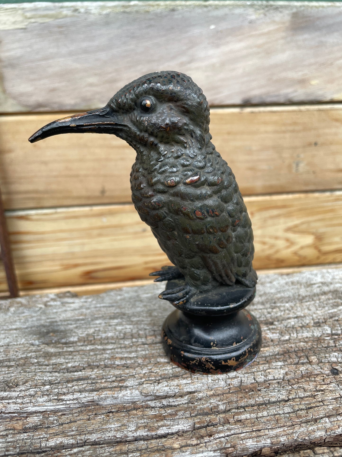 Car mascot -cold painted bronze study of a kingfisher 0n metal base c1890