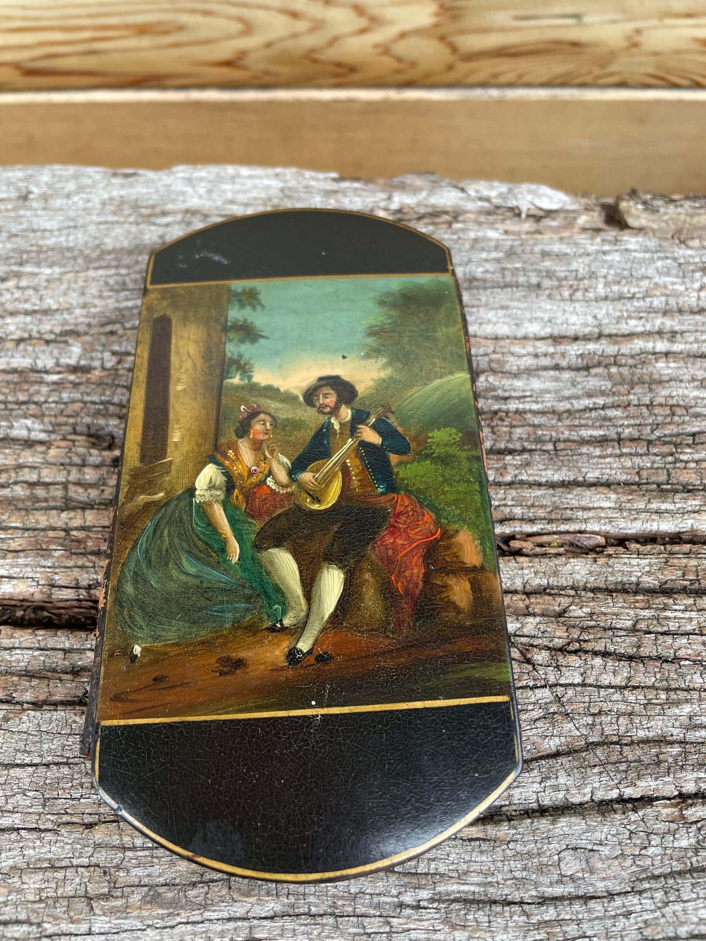Victorian leather lacquered cigar case with removeable sleeve
