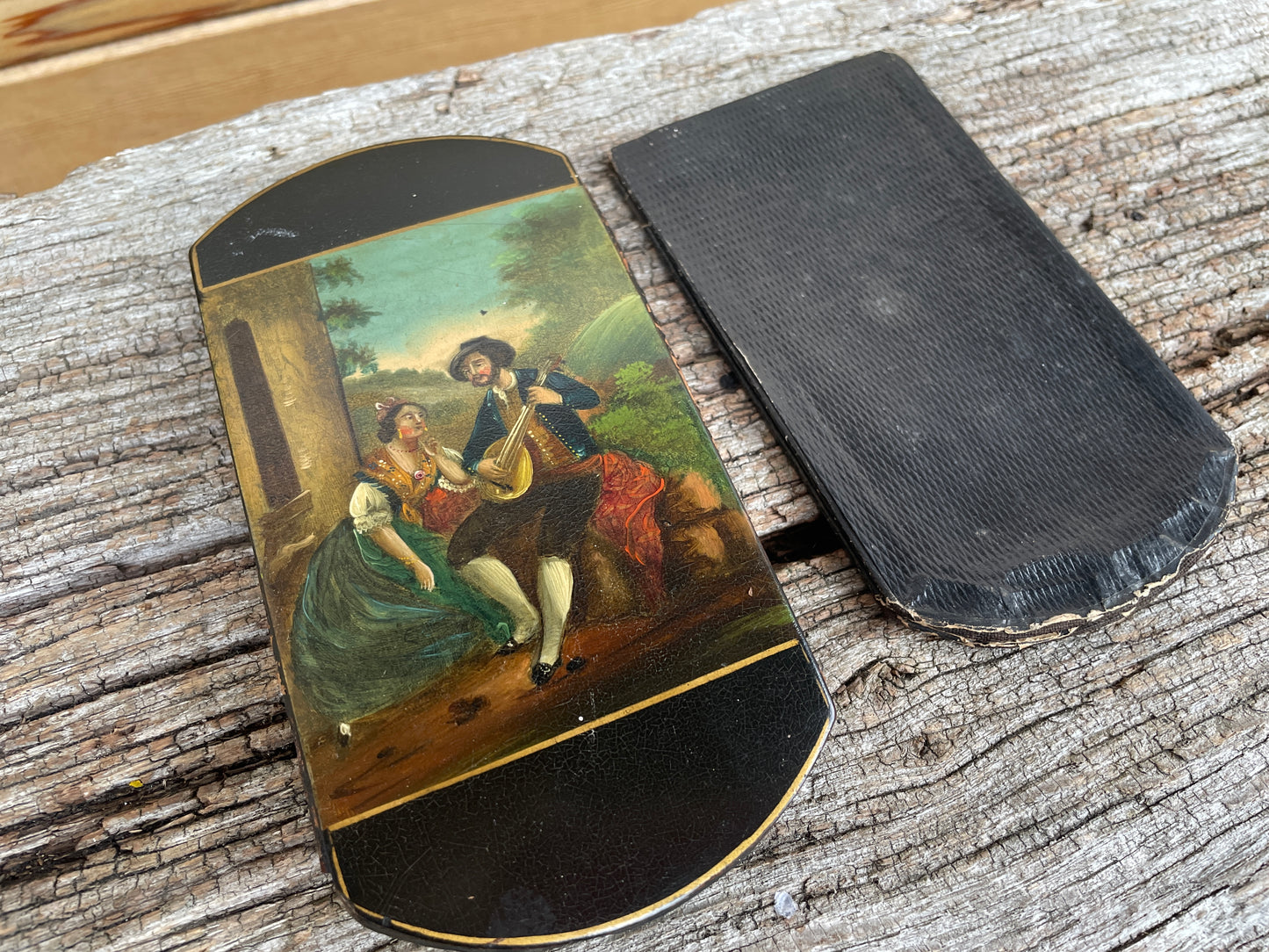Victorian leather lacquered cigar case with removeable sleeve
