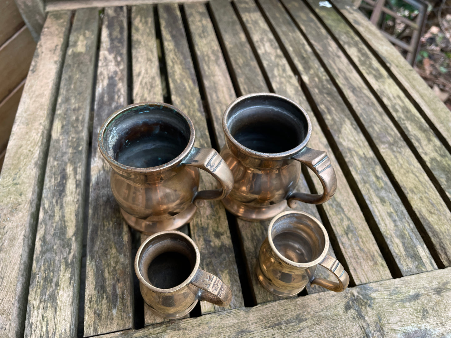 Antique copper brass measures marked ER and VR