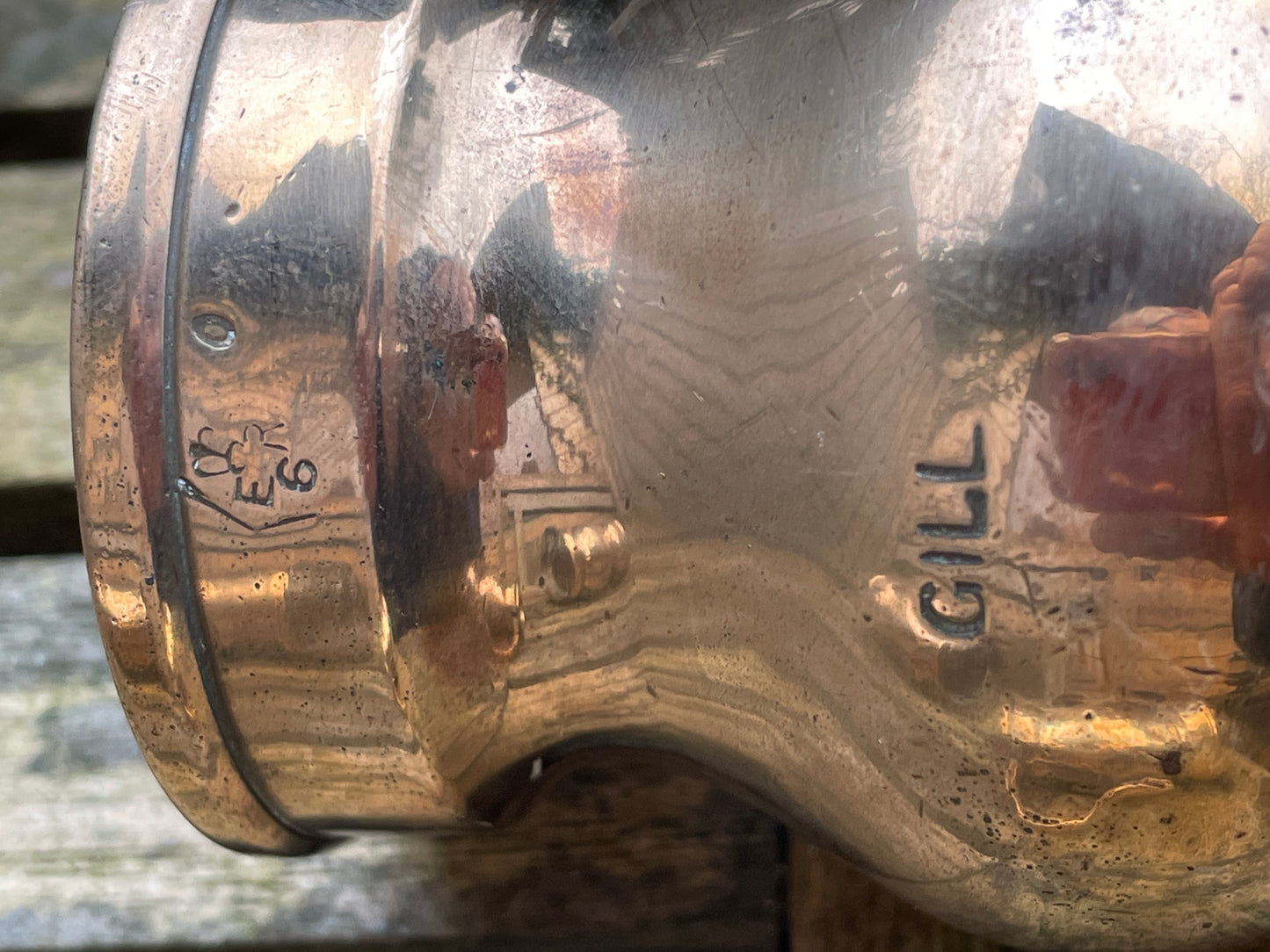Antique copper brass measures marked ER and VR