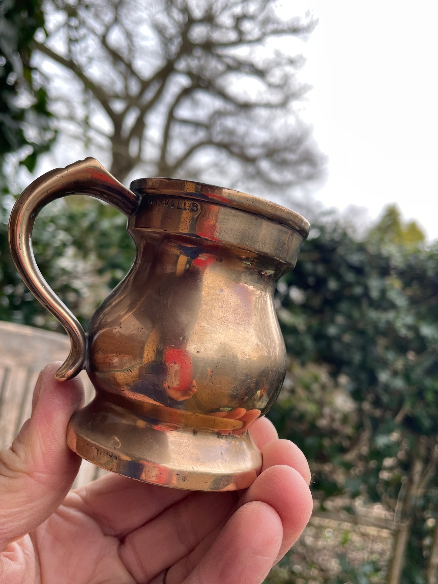 Antique copper brass measures marked ER and VR