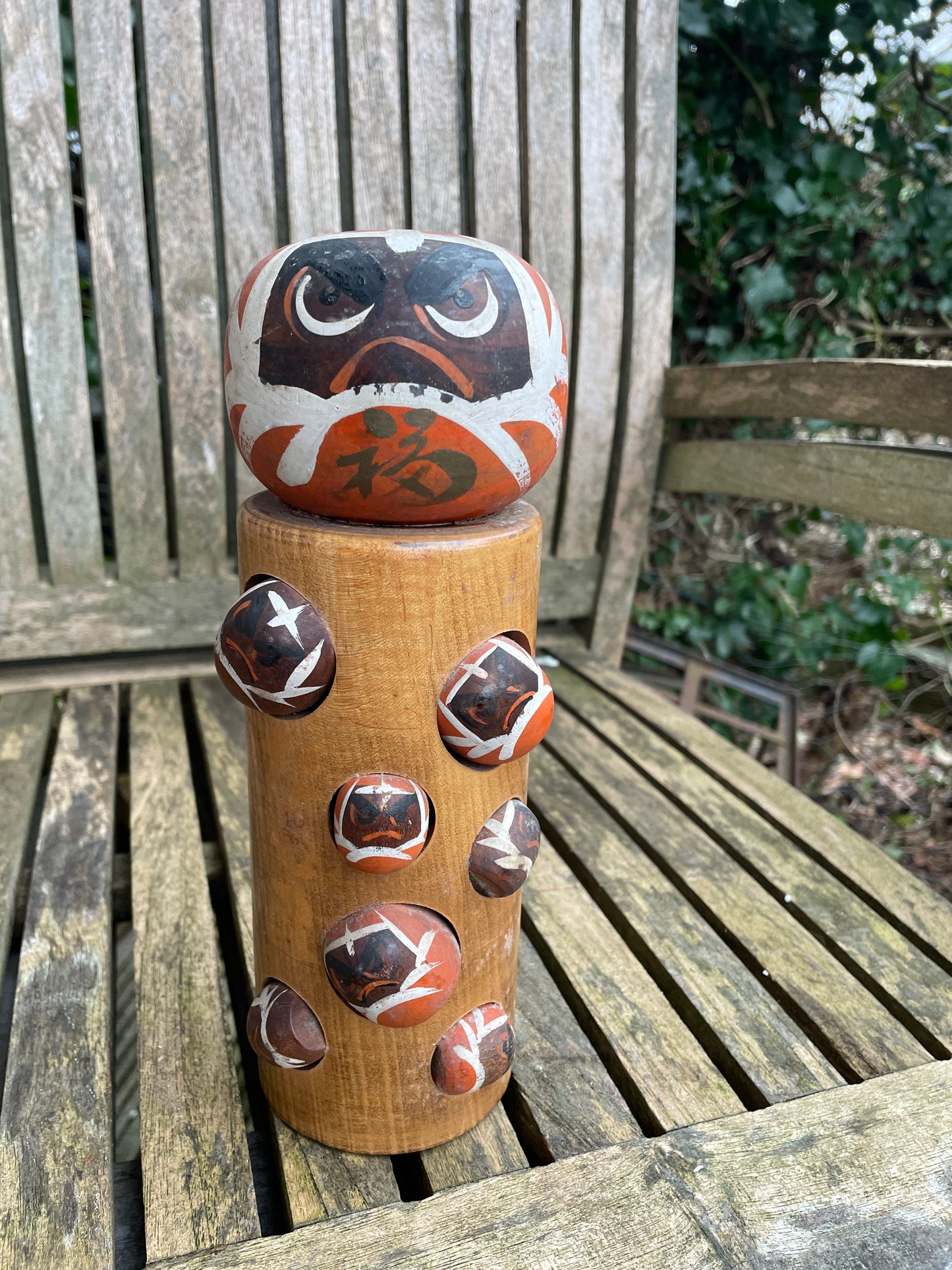Traditional Kokeshi wooden Doll Daruma folk art measuring 25cm tall
