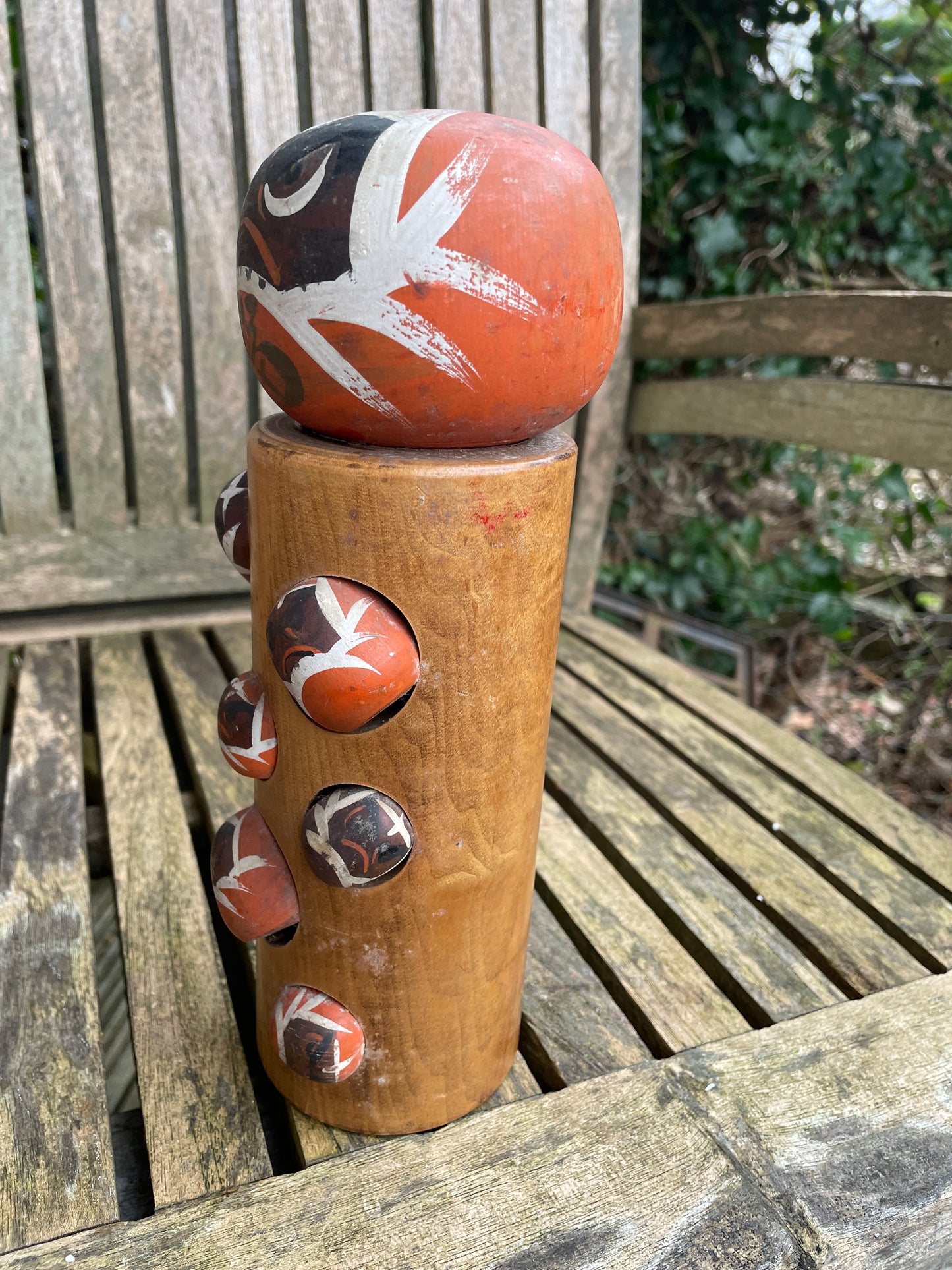 Traditional Kokeshi wooden Doll Daruma folk art measuring 25cm tall