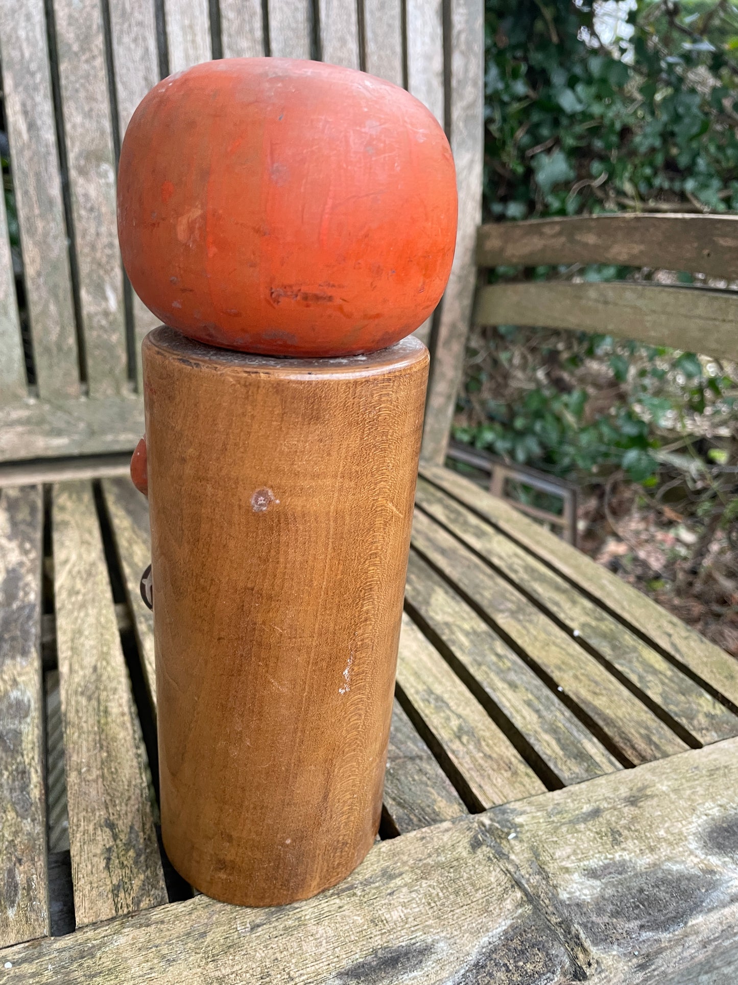 Traditional Kokeshi wooden Doll Daruma folk art measuring 25cm tall