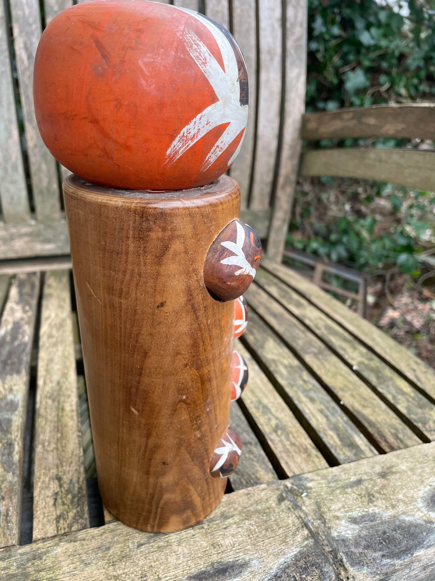 Traditional Kokeshi wooden Doll Daruma folk art measuring 25cm tall