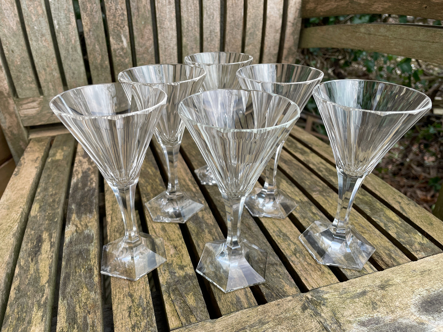 Set of 6 Vintage Leo Moser Crystal Glasses Thomas Pattern Hand Cut Stemware c1965 Martini Cocktail Glasses Art Deco Revival 16cm