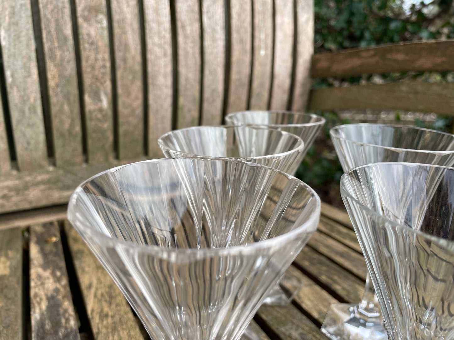 Set of 6 Vintage Leo Moser Crystal Glasses Thomas Pattern Hand Cut Stemware c1965 Martini Cocktail Glasses Art Deco Revival 16cm