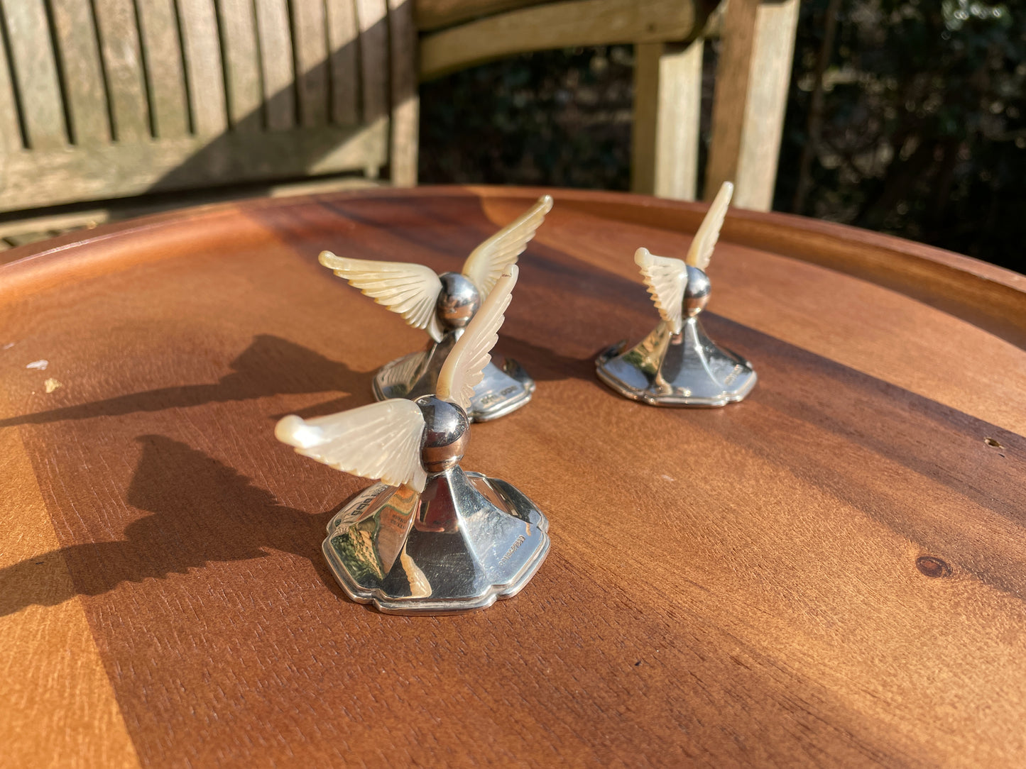 Rare Hallmarked Sterling Silver and Mother of Pearl Knife Rests by James Dixon and Sons