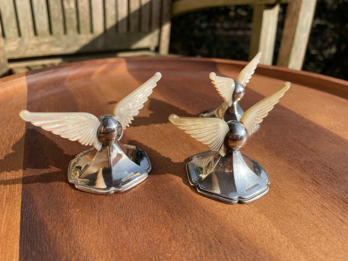 Rare Hallmarked Sterling Silver and Mother of Pearl Knife Rests by James Dixon and Sons
