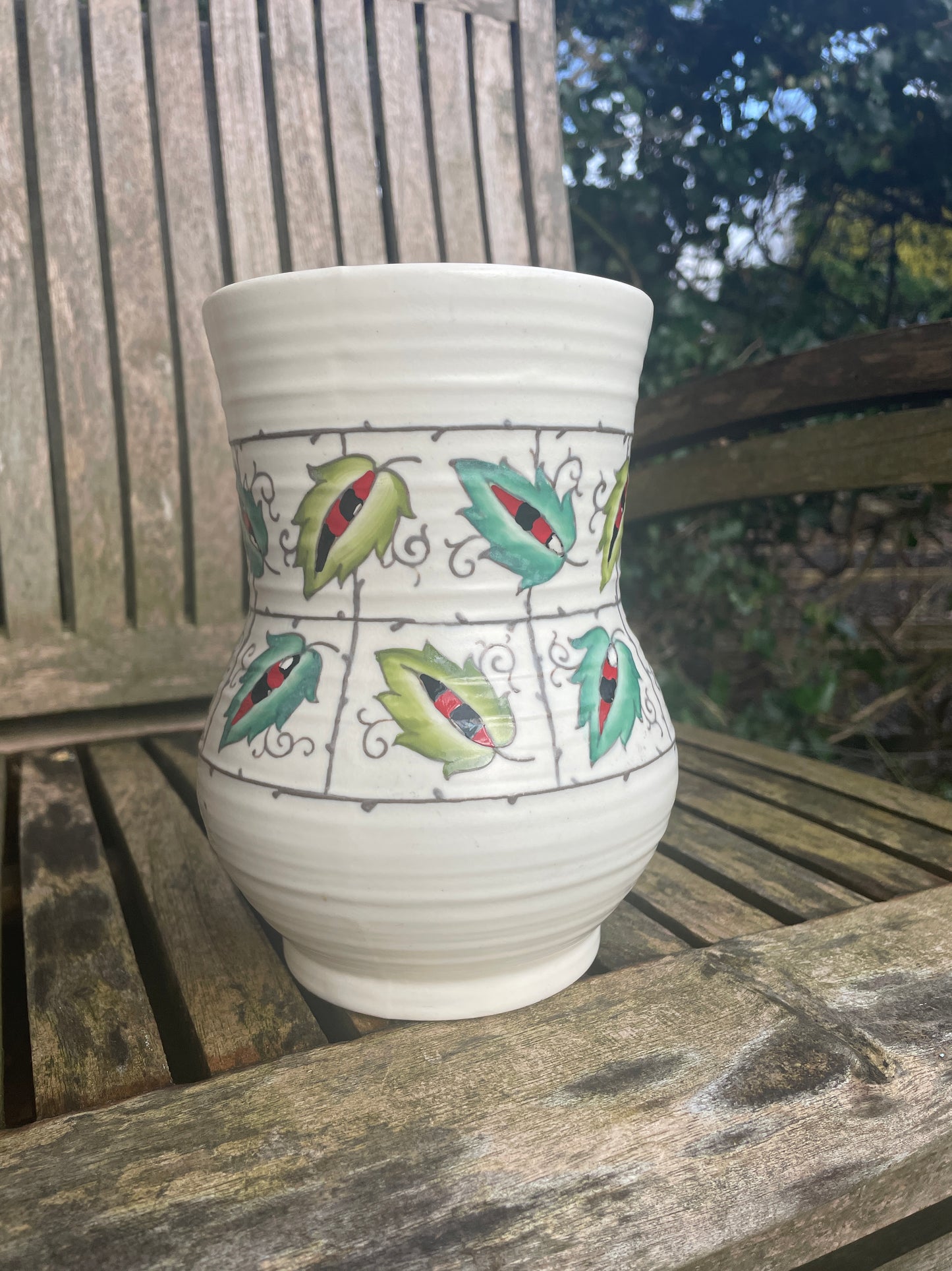 Art Deco Charlotte Rhead for Crown Ducal vase - Leaf and Trellis pattern