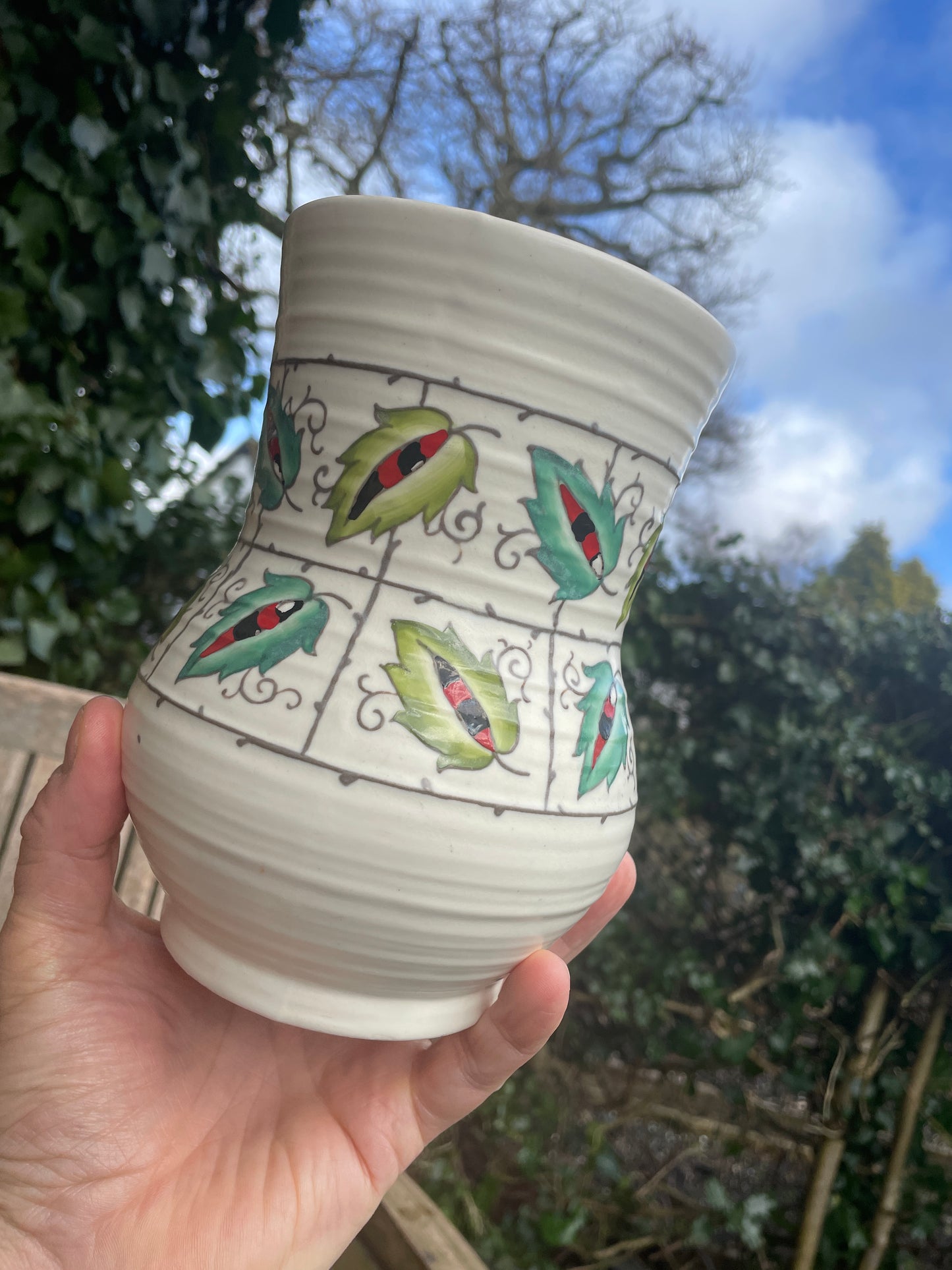 Art Deco Charlotte Rhead for Crown Ducal vase - Leaf and Trellis pattern