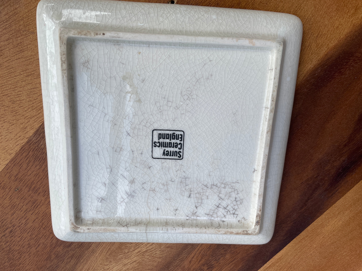 Vintage Surrey Ceramic pottery pin tray Botanical pattern marked to base 16cm Square