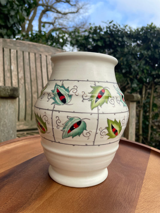 Charlotte Rhead for Crown Ducal Art Deco vase -Leaf and Trellis pattern 19cm tall