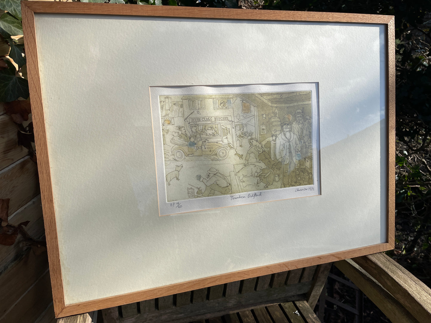 Chris Orr limited edition titled Drunken Bidford - signed 1971 - 63x45 frame