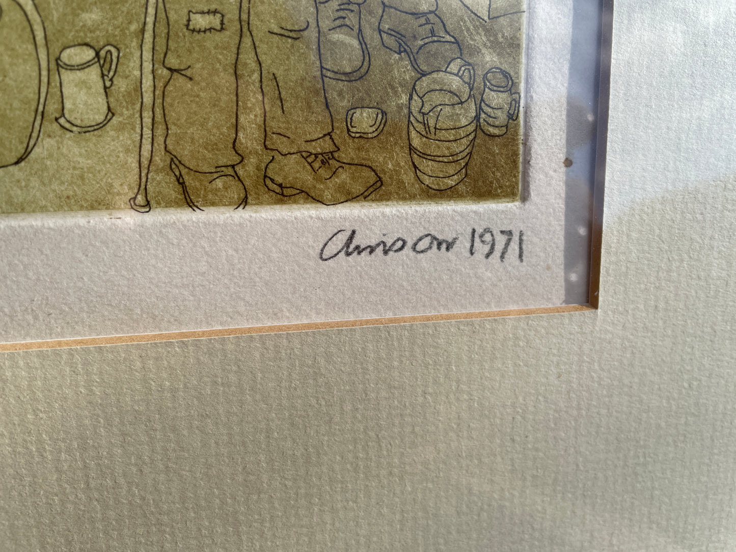 Chris Orr limited edition titled Drunken Bidford - signed 1971 - 63x45 frame
