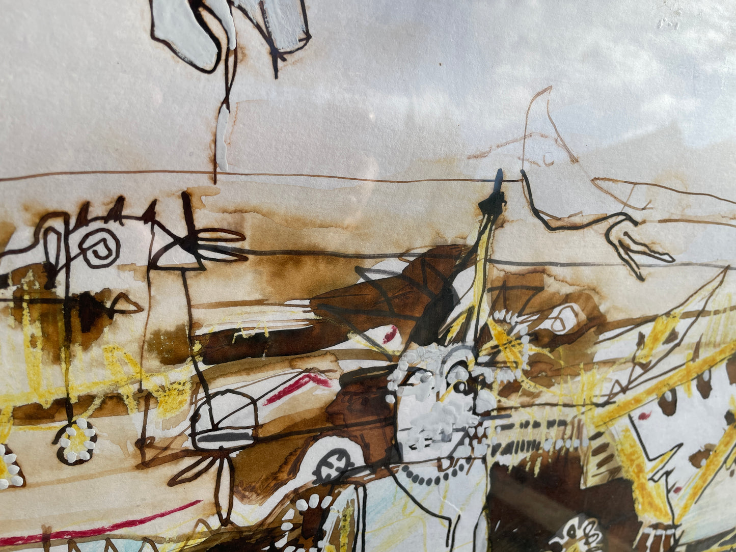 Original Russell J Frampton mixed media (B.1961) Titled 'Man at Crossroads' - 1988