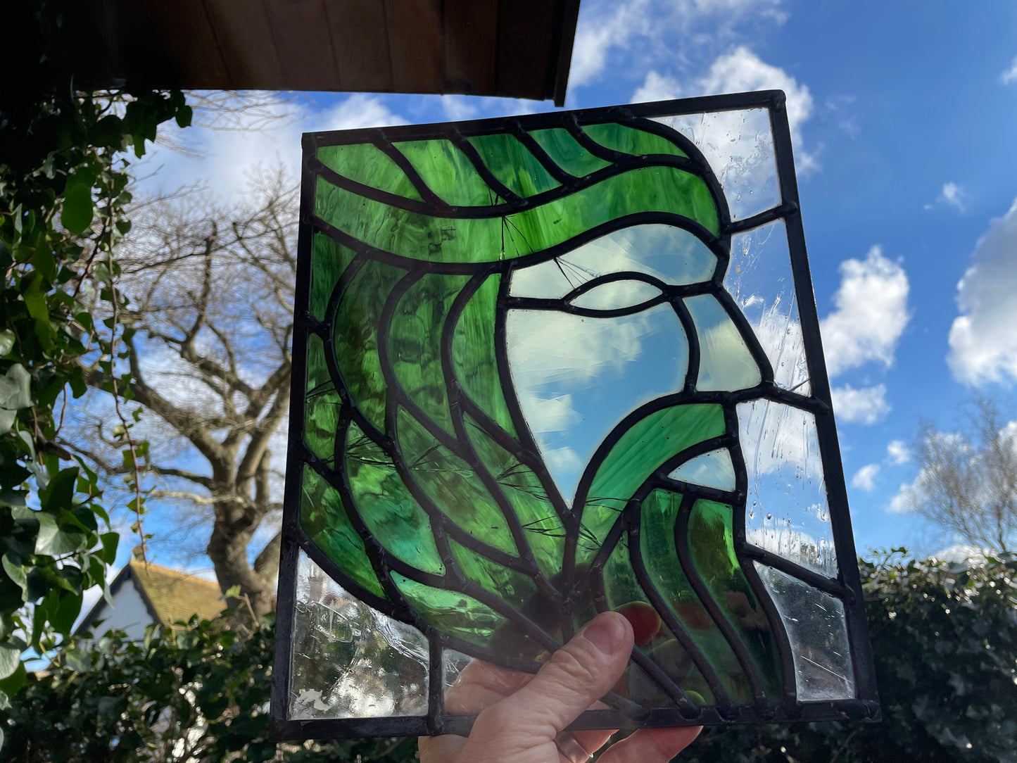 The Green man stained glass lead light 26x30cm