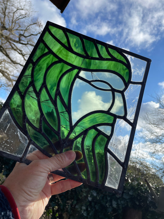 The Green man stained glass lead light 26x30cm