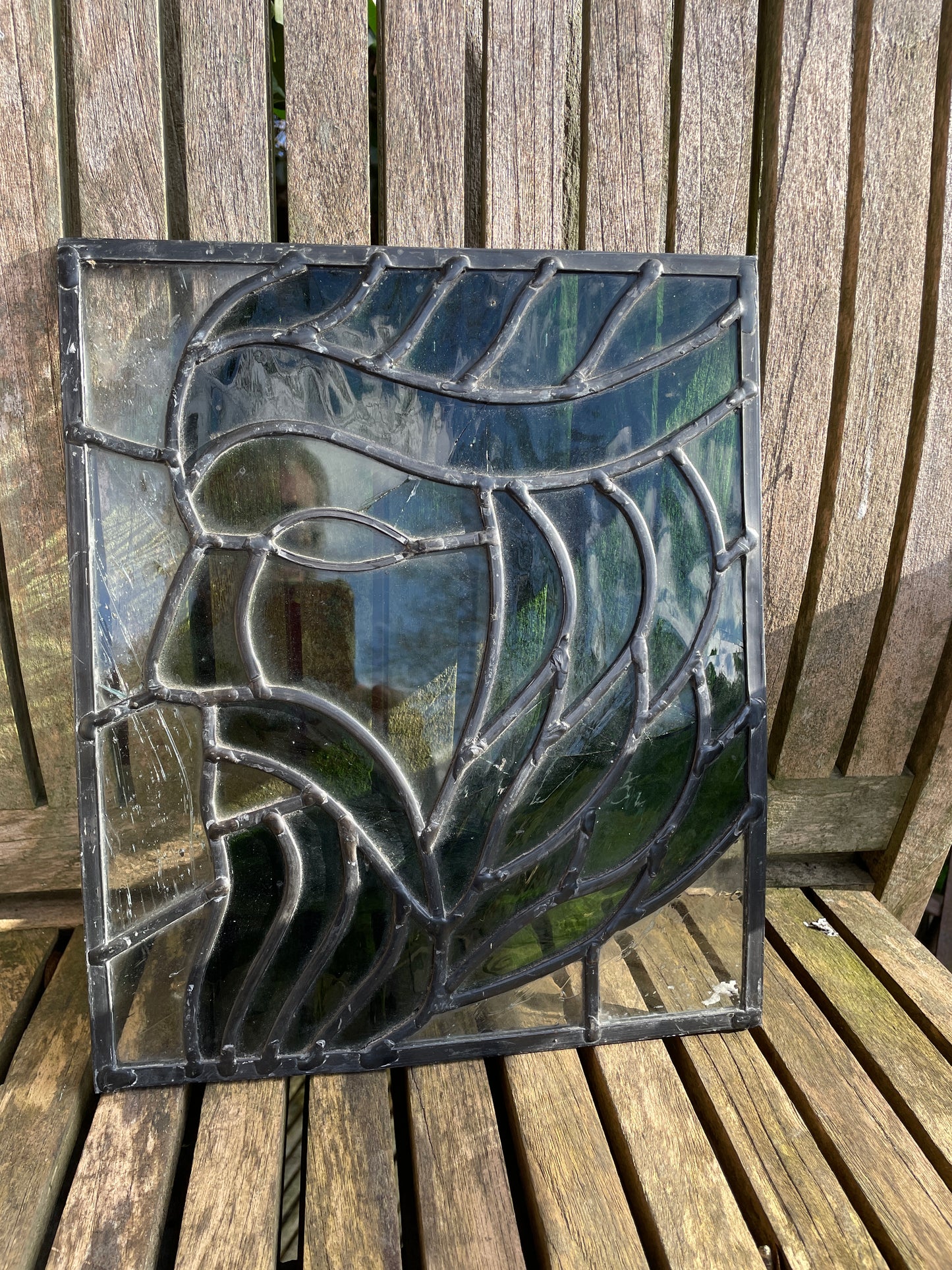 The Green man stained glass lead light 26x30cm