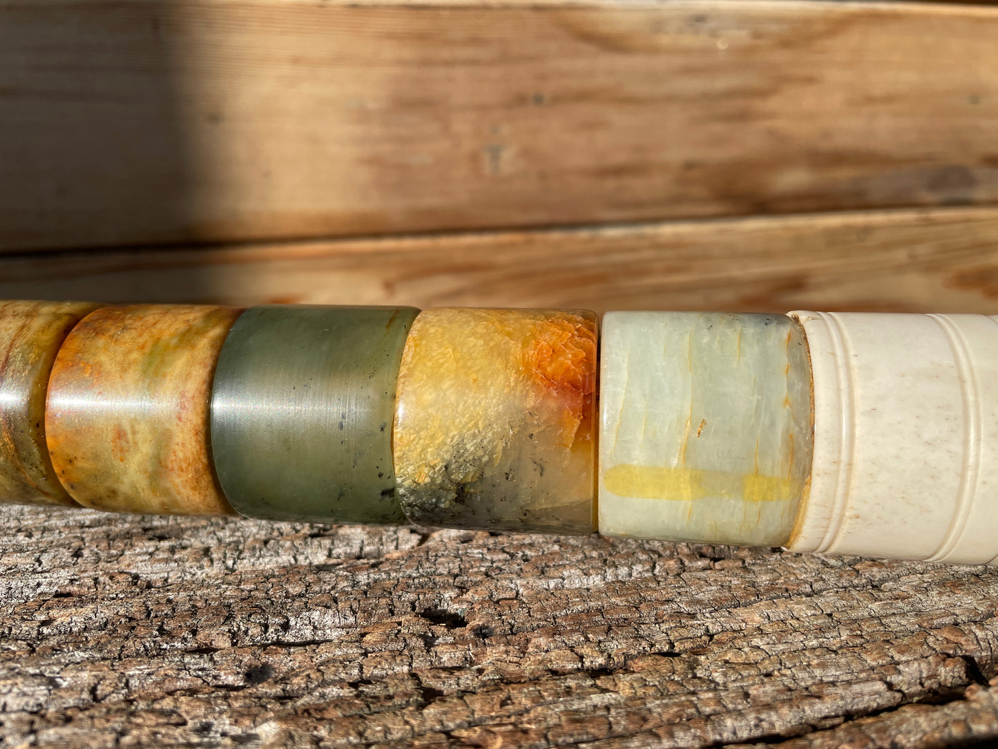 Antique Chinese Calligraphy Brush made of semi precious stone sections 37cm Lon