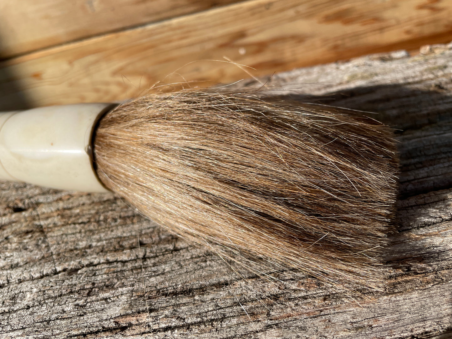 Antique Chinese Calligraphy Brush made of semi precious stone sections 37cm Lon