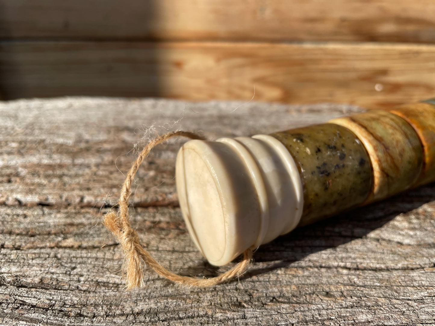 Antique Chinese Calligraphy Brush made of semi precious stone sections 37cm Lon