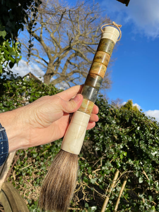 Antique Chinese Calligraphy Brush made of semi precious stone sections 37cm Lon
