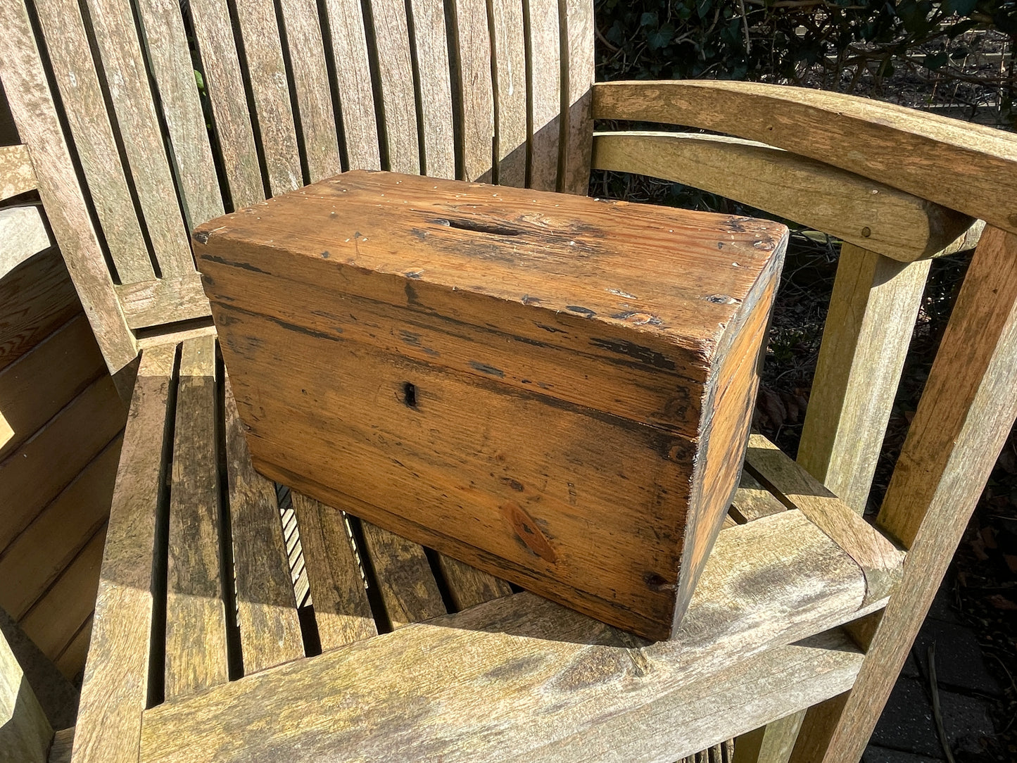 Victorian lockable chapel pitch pine collection box 28.8 x17x14.5cm