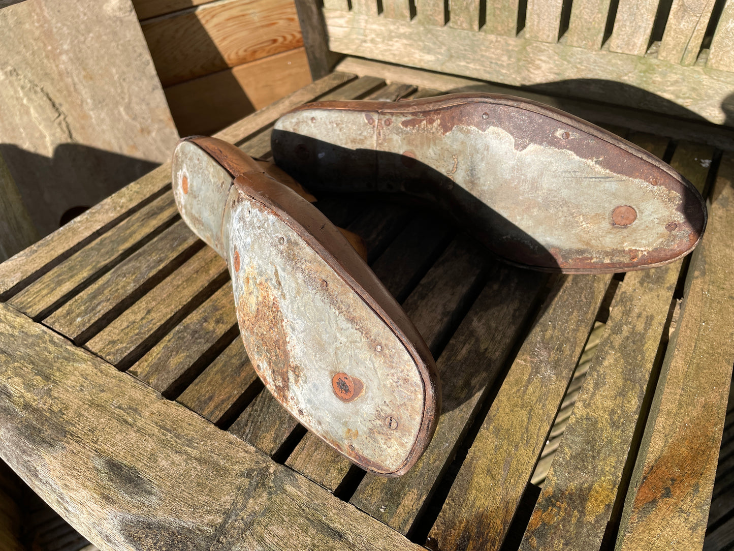 Antique Cobbler's wooden shoe last or form with original leather and metal sole