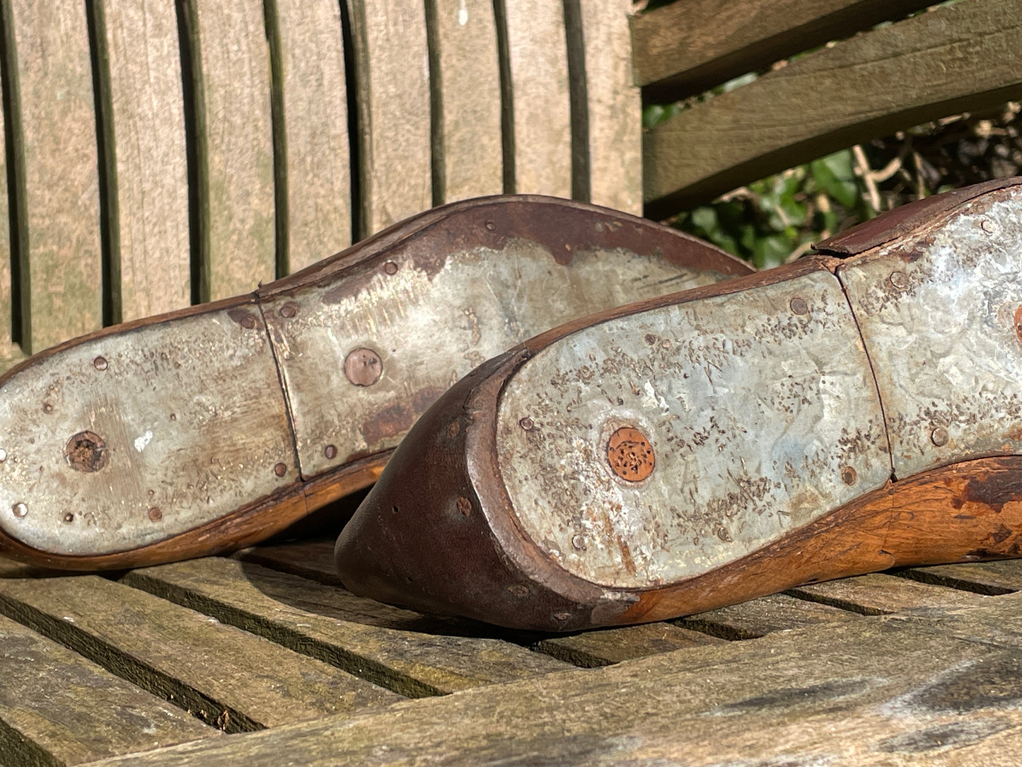 Antique Cobbler's wooden shoe last or form with original leather and metal sole