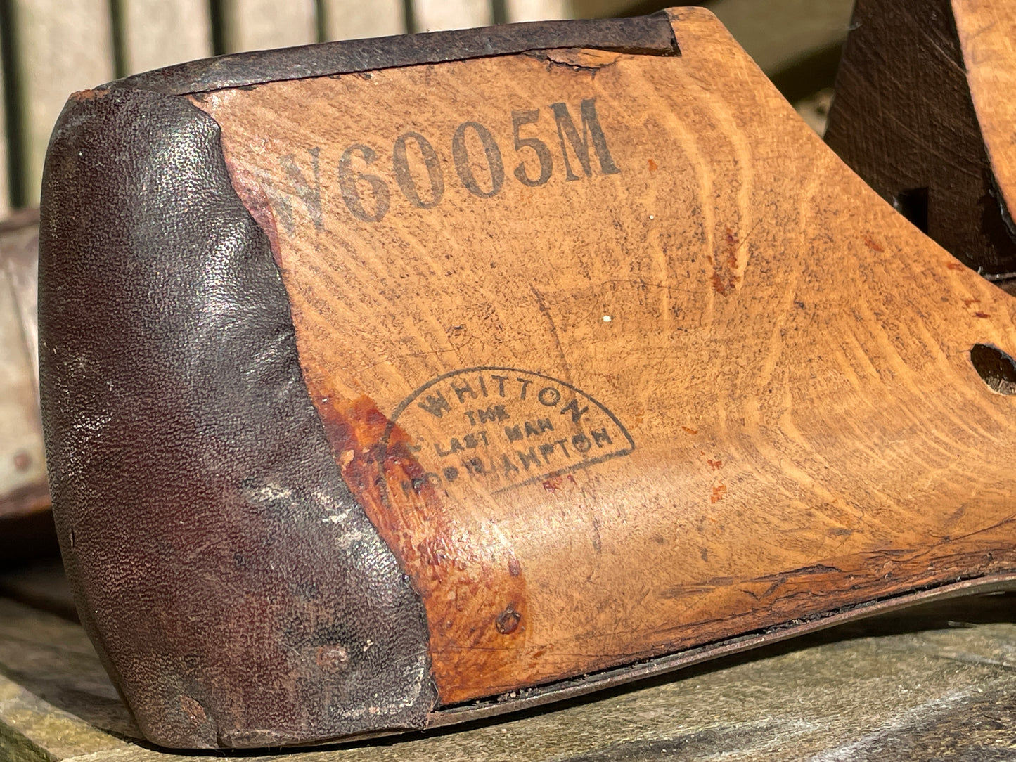 Antique Cobbler's wooden shoe last or form with original leather and metal sole