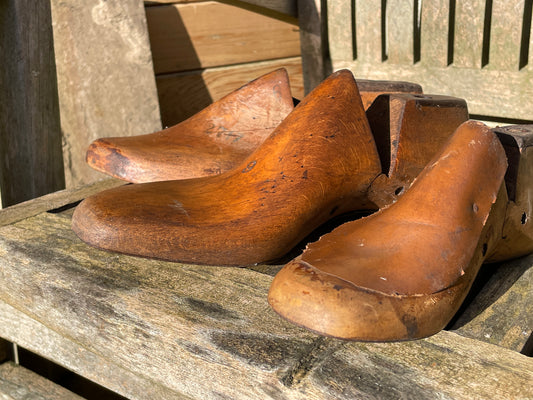 Antique Cobbler's wooden shoe lasts or formers with original leather patches